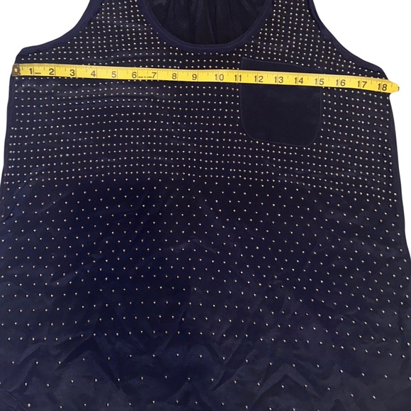 Rebecca Taylor 100% Silk Sleeveless Studded Blouse with Pocket Navy Sz 6 - Picture 2 of 3